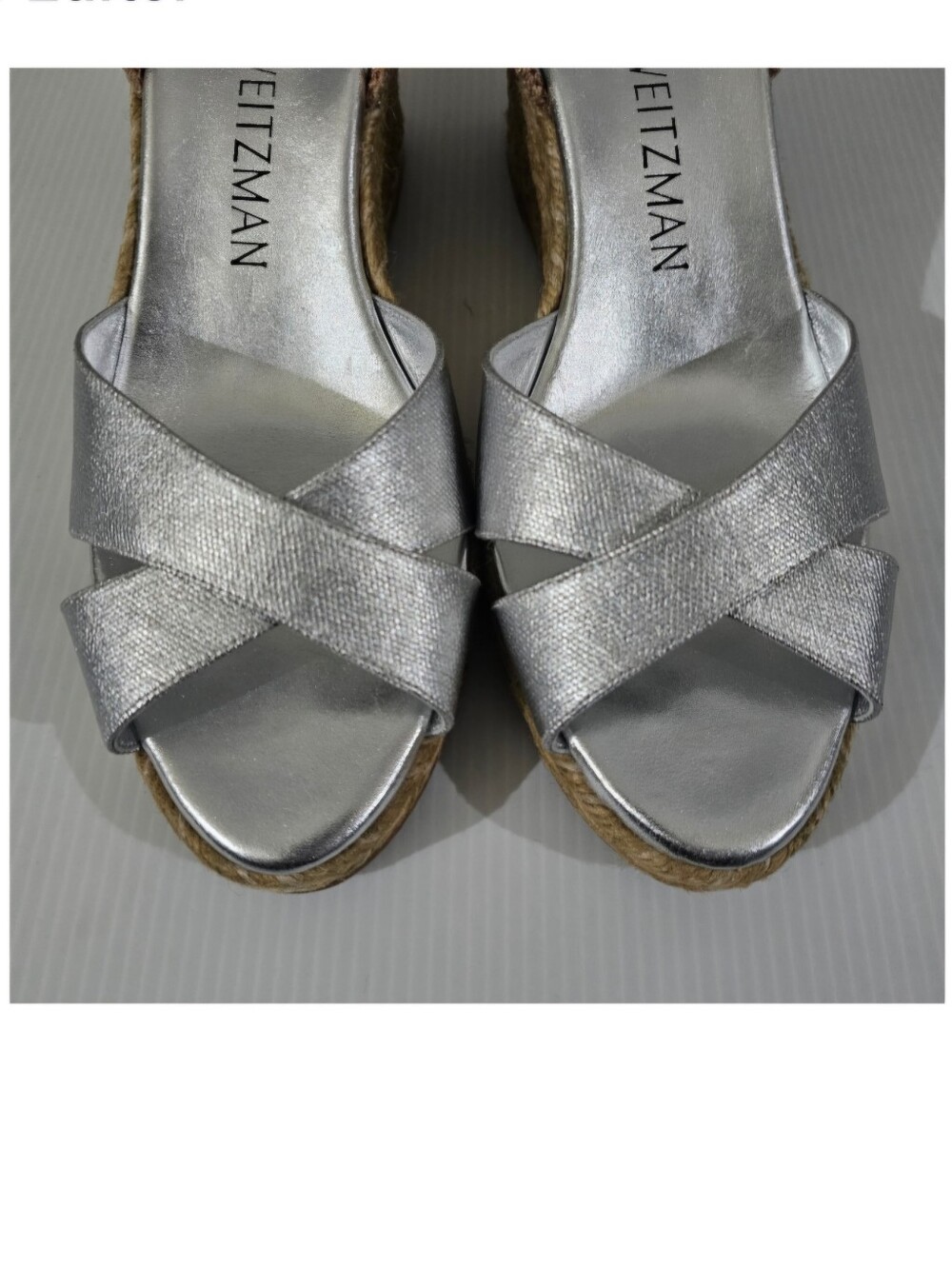 Stuart Weitzman Mirela II Espadrille Wedge Sandal Metallic Silver Womens 9 - Picture 5 of 13